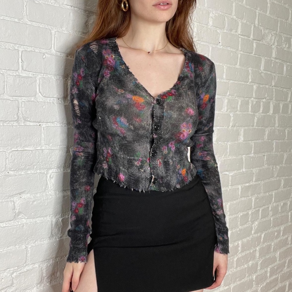 R13 Floral Distressed Cashmere Cardigan